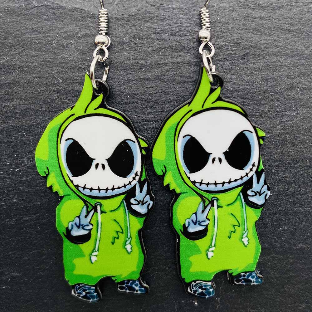 European & American Halloween Earrings: The Nightmare Before Christmas Skeleton Acrylic Drop