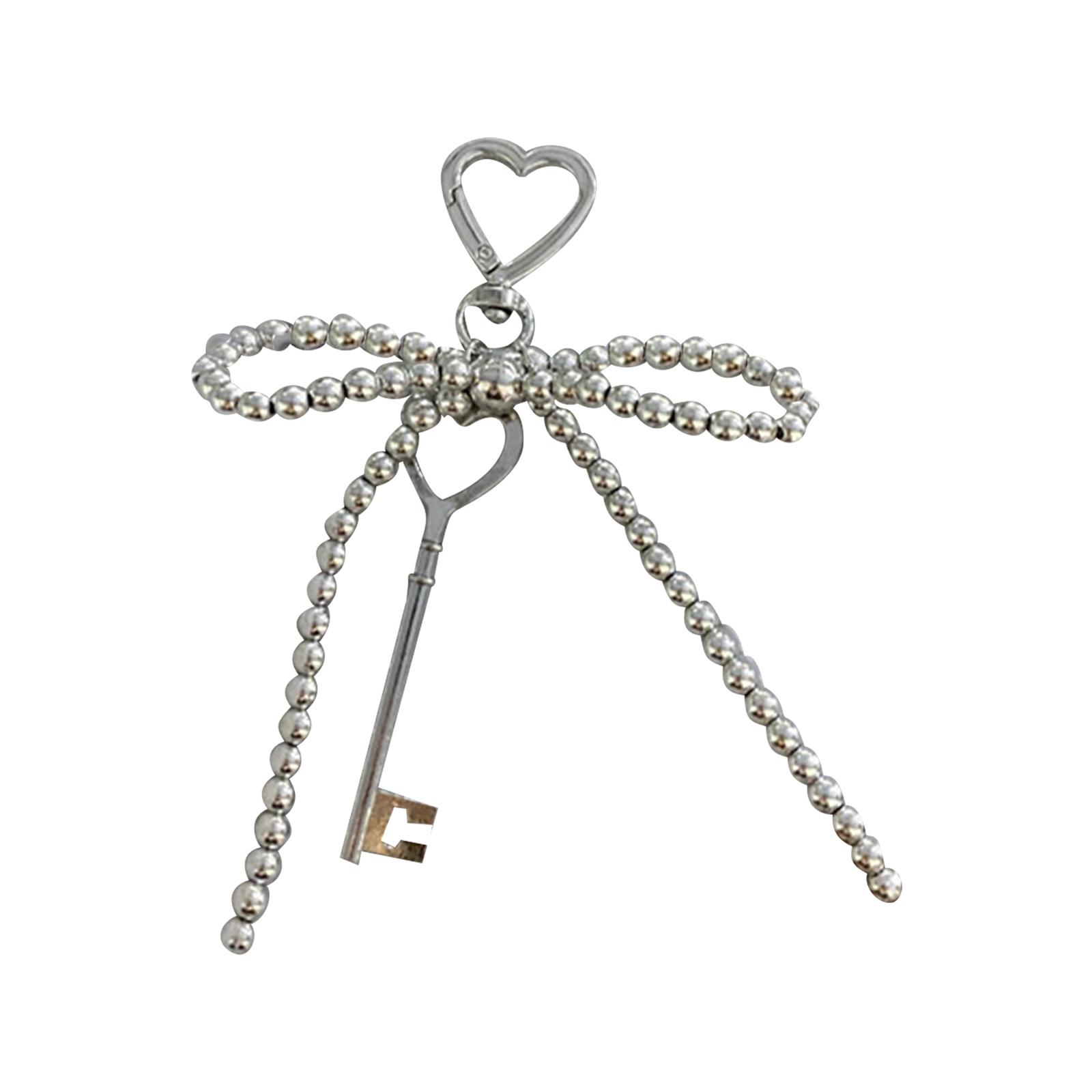 

Sweet Beaded Bowknot Key Keychain Pendant Lovely Hangings Decorations Keyring Charm for Purse Bag Backpack Handbag серебряный