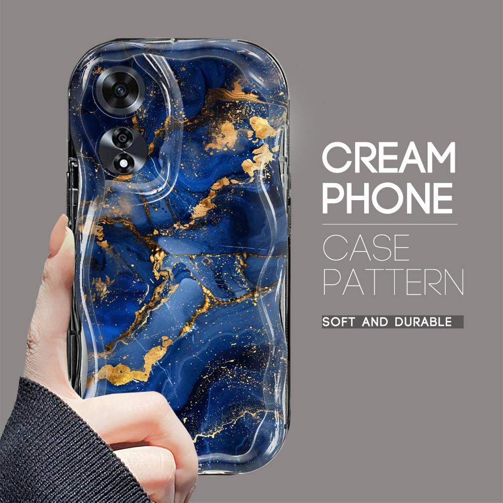 For OPPO A17 A18 A38 A58 A98 Reno7 Z 8Z 8T 11F 11 Pro Realme 12 Lite 12 Pro C30 Cream Texture Edge Soft Marble Pattern Full Lens Protect Casing