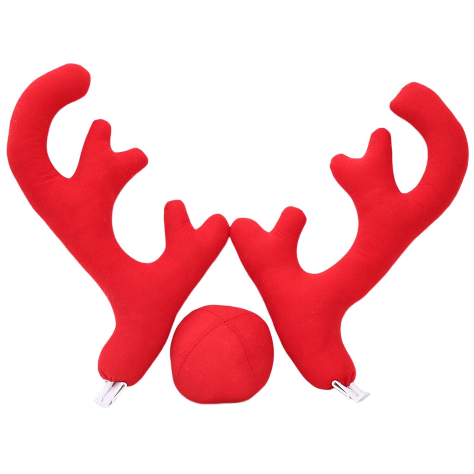 

Xmas Reindeer Antlers with Red Nose Car Ornament Set Holiday Accessory Premium Material Lovely for Grille and Window Decoration красный