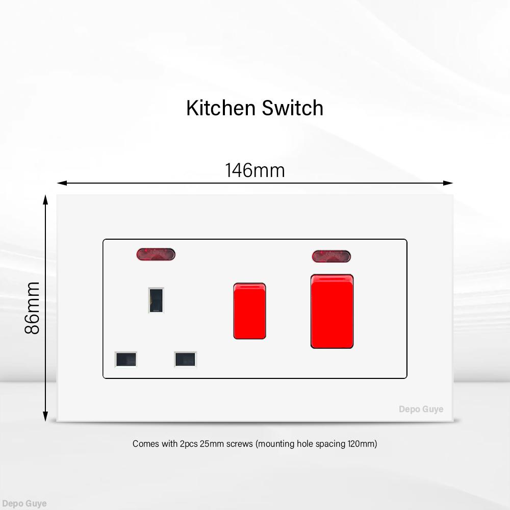UK 13A Wall Socket with USB Type C 18W Quick Charge Power Outlet,Universal Electrical  Wall Light Switch Dual 3-pin Socket 220V