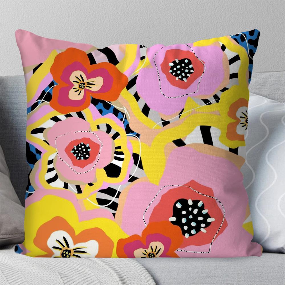 Colorful Flowers Pillow Case Square Pillow Bedroom Sofa Leisure Comfort Cushion Car Living Room Home Decoration 40X40