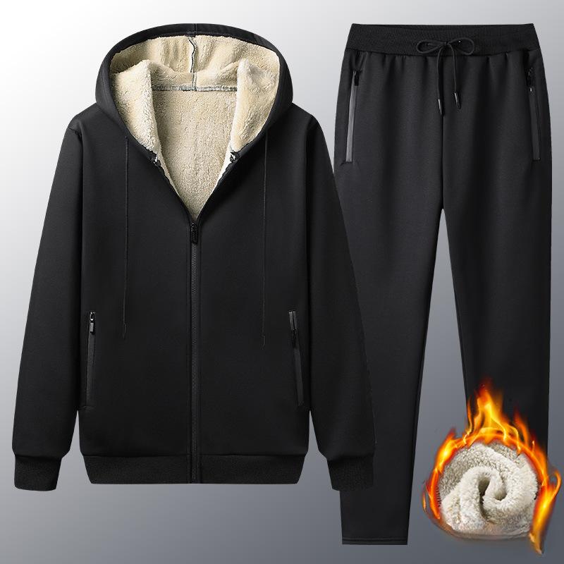 Winter-Sportanzug mit Kapuze in Übergröße für Herren, lässige Sporthose und verdickter Samtanzug für junge Herren