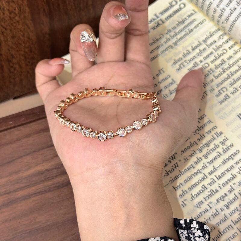 Geometric Full Crystal Bubble Charm Bracelet Women Champagne Gold White Plated Copper Ins Style Luxury Minimalist Jewelry