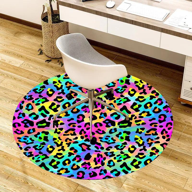 1pc Colorful Leopard Pattern Round carpet, Made of Polyester,Perfect for Decorating Office Chairs, Living Rooms fplt041