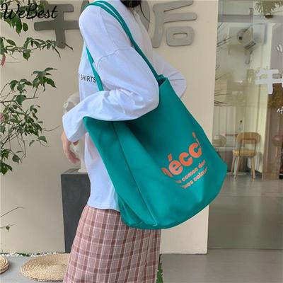 Bolsa de Lona de Grande Capacidade Feminina Simples Vento Letárgico Deslocamento Escola Literatura Tote Bolsa de Ombro