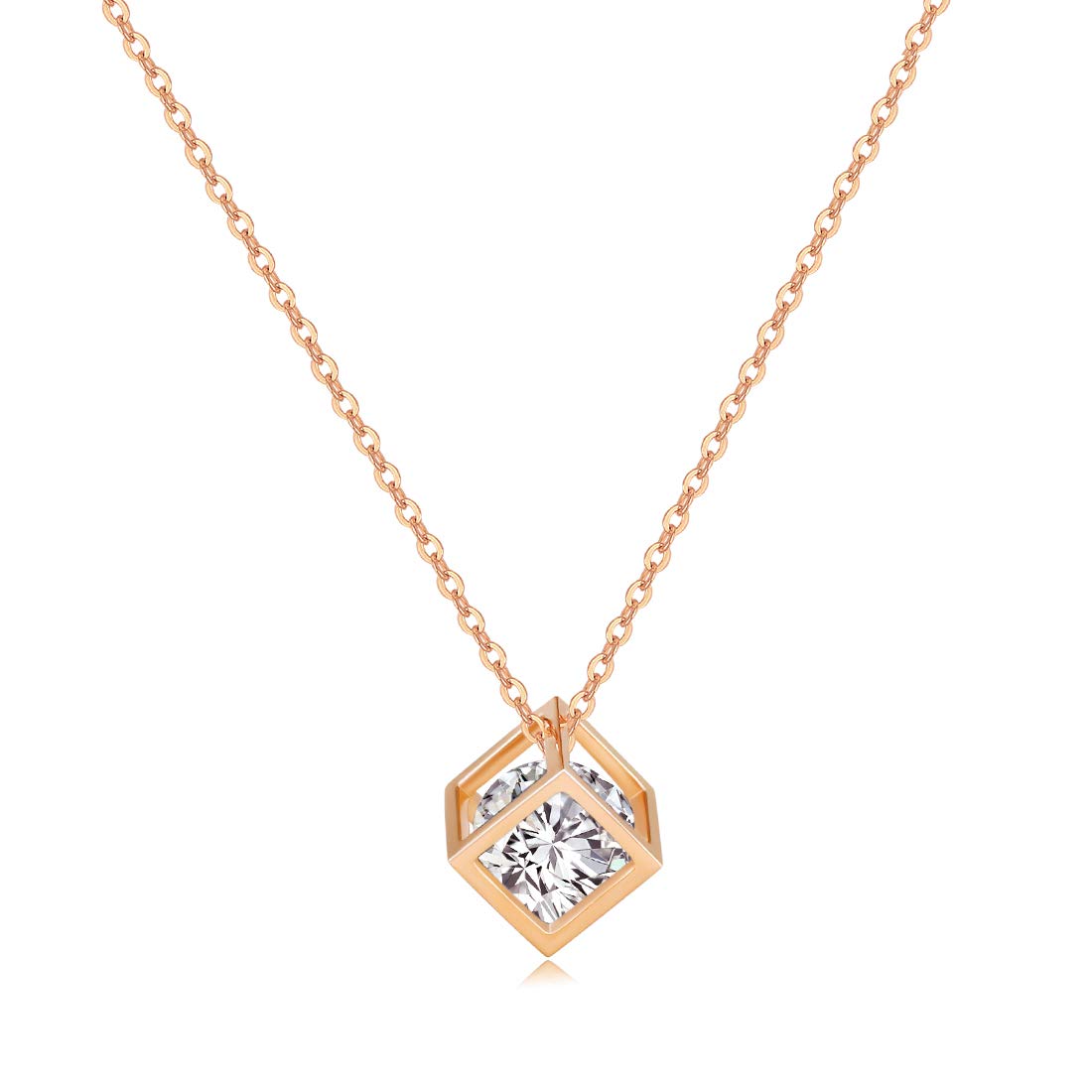 

FANCIME 18K Pink Gold Cubic Zirconia Cube Pendant Necklace with Silver Gift Wrapping Perfect for and Women s Chain, Included, Birthdays,