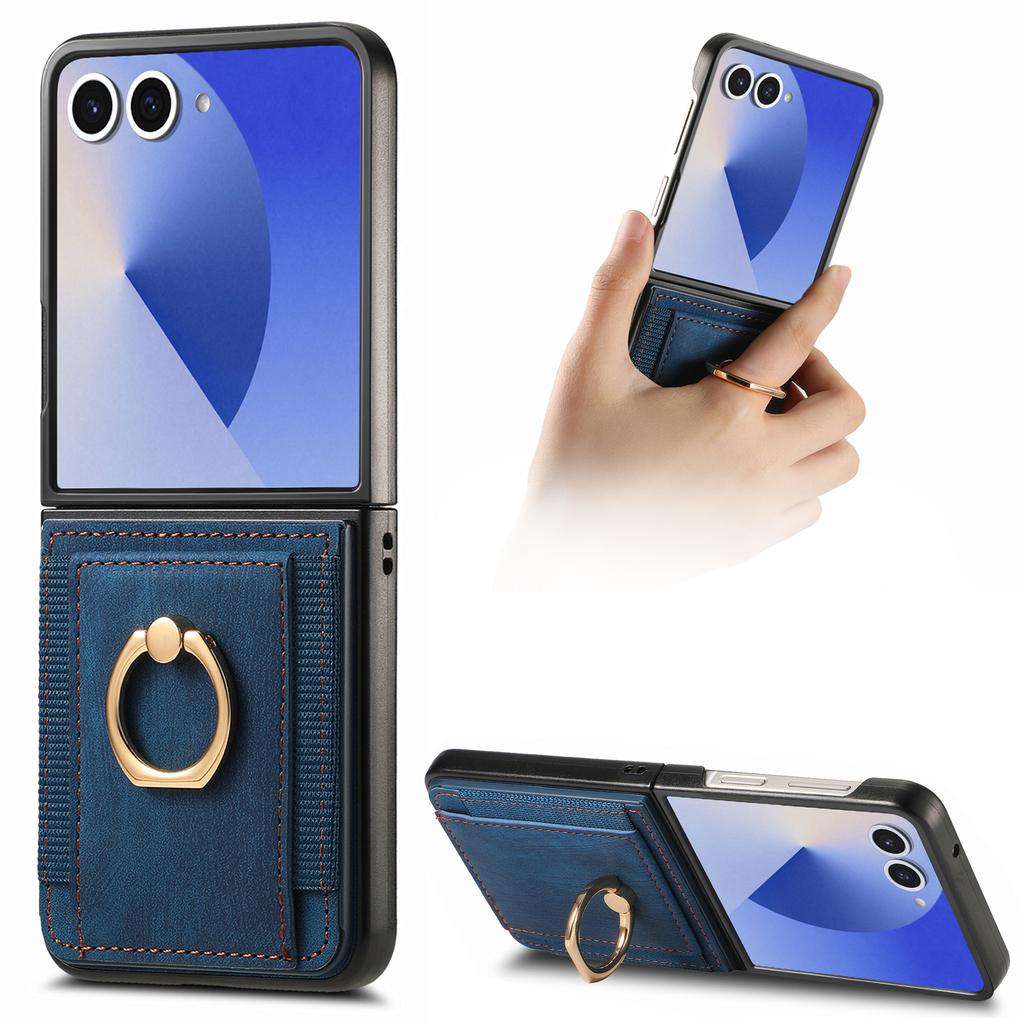 For Samsung Galaxy Z Flip7 5G Phone Case Leather Back Cover with Card Slots Kickstand