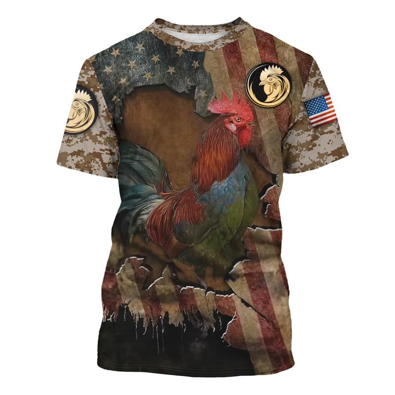 

Винтажная футболка с рисунком петуха для мужчин, забавные футболки с 3D-принтом в виде курицы, летние повседневные свободные топы с круглым вырезом и коротким рукавом 5XL