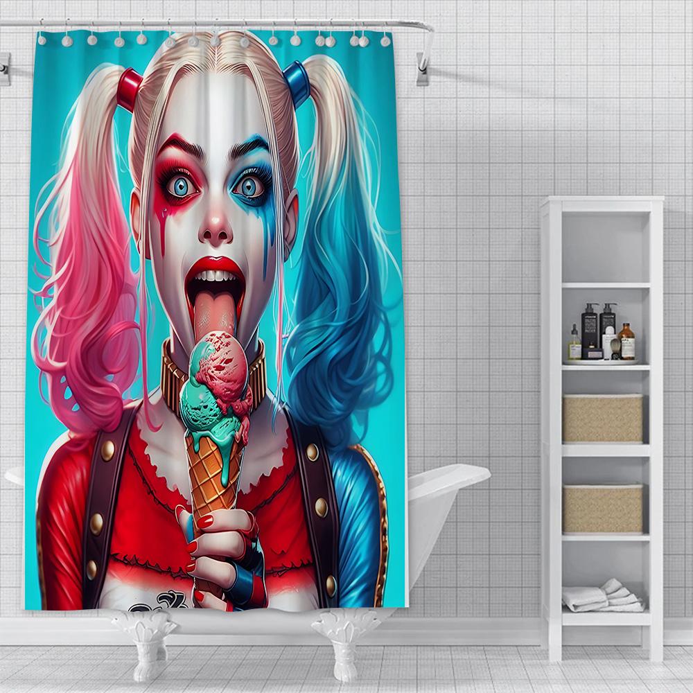 

Shower Harleys Quinns Curtain Waterproof Polyester Fabric Paint Colorful Bath Curtains Home Bathroom Decor Curtain With Hook W60H190(CM)-1 Pcs