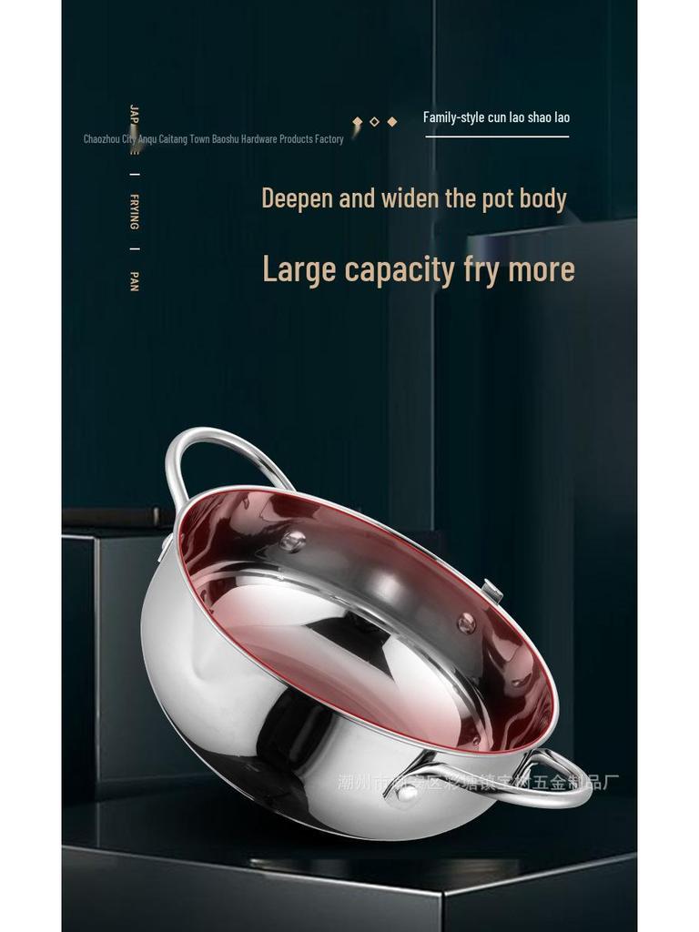 304 Stainless Steel Tempura Fryer with Thermometer for Oil-Saving On Induction and Gas Stoves