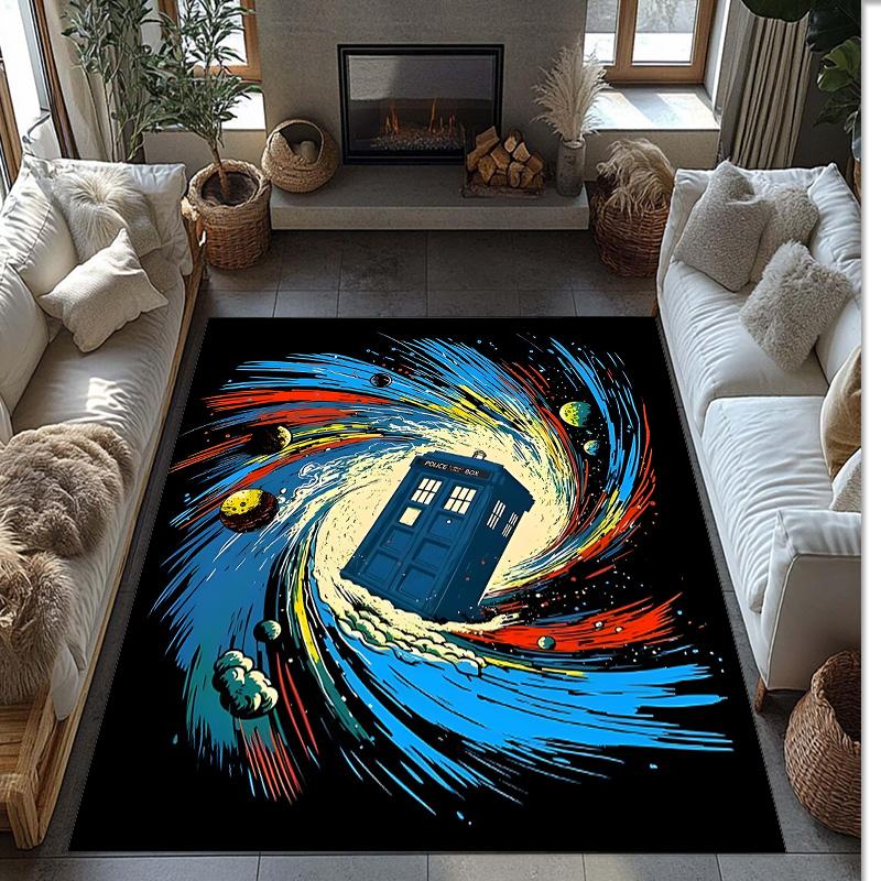 Doctor Who's TARDIS Printed Crystal Velvet Area Rug, Soft Anti-Slip Water Absorbent Floor Mat for Living Room Bedroom