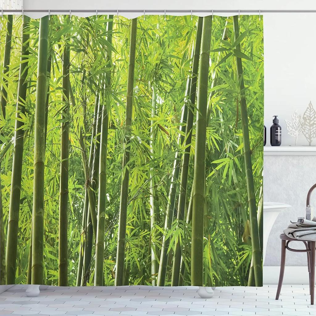 Unframed Bamboo Zen Shower Curtain Green Nature Forest Stone Spa Candle Summer Tropical Bamboo Forest Orchid Bathroom Decor With