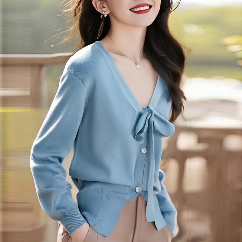 Spring and Summer Bow-knitted Cardigan Women's Coat Top