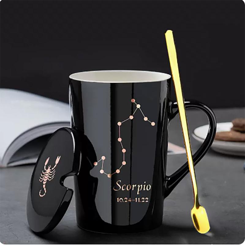 400ml 12 Constellation Mug with Lid Spoon Large Capacity Japanese Ceramic Water Cup Home Office Male and Female Couple