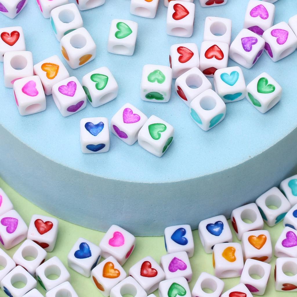 Jewelry Making 50PCS 7mm Pendant Wholesale Accessories Heart Square Acrylic Loose Beads Necklace Bracelet DIY for