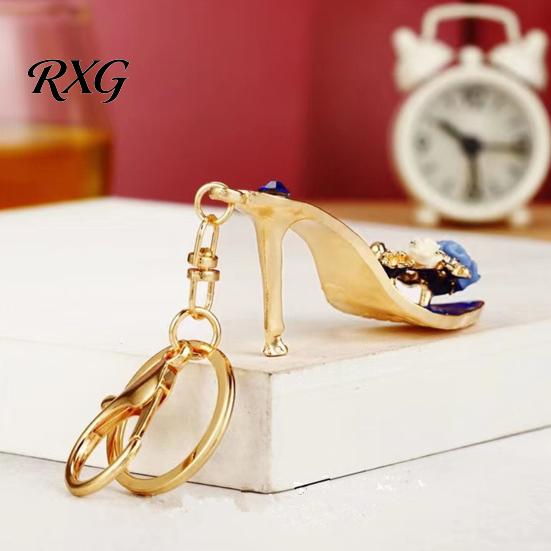 Car Key Holder Rhinestone Rose High Heel Keychain, Sparkling High-Heeled Shoes Ring, Purse Charm Bag Backpack Hanging Decor Charm, Gift for Women