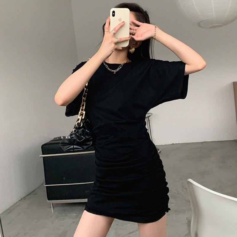 Pleated hip wrap short sleeve short dress children's summer sexy waist thin temperament Spice girl skirt