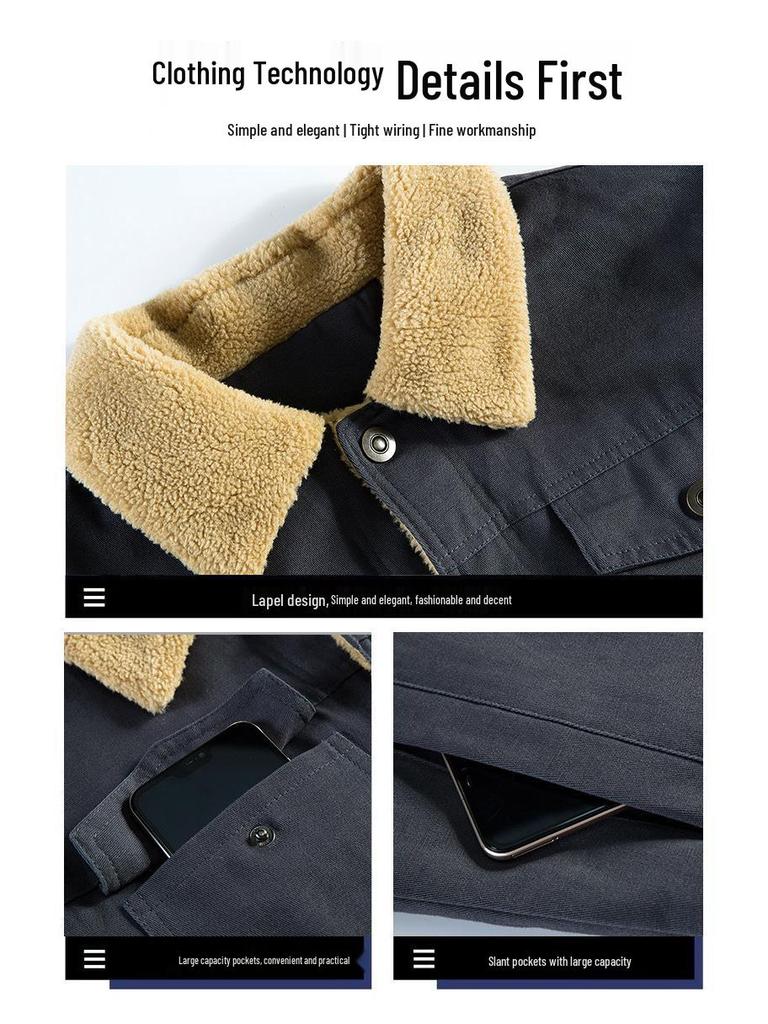 Men's Fleece-Lined Multi-Pocket Jacket: Warm Cotton and Nylon for Autumn and Winter