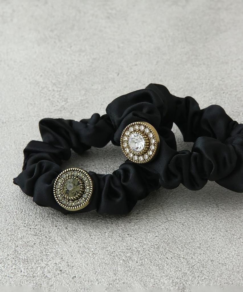 VINGTAINE Beaded Scrunchie Hair Perfect for Office Tie, Updos, Wear, Elegant, Women's, H7916-GRAY