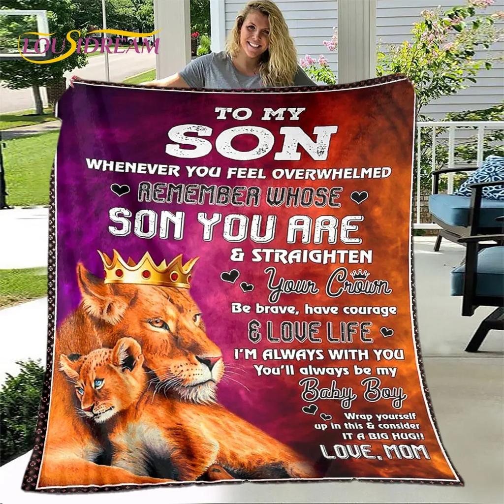 To My Son Plush Lion Wolf Dragon Eagle Quilt Blanket Soft Flannel Throw for Living Room Bedroom Bed Sofa Perfect Gift for Son