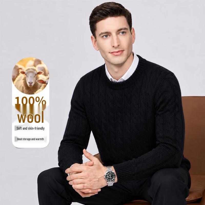 Yalu Men's Wool Thermal Crewneck Knit Sweater
