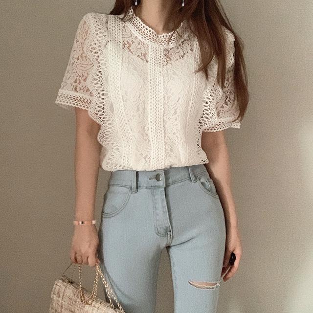 Women's Summer Lace Hollow Short-Sleeve Blouse