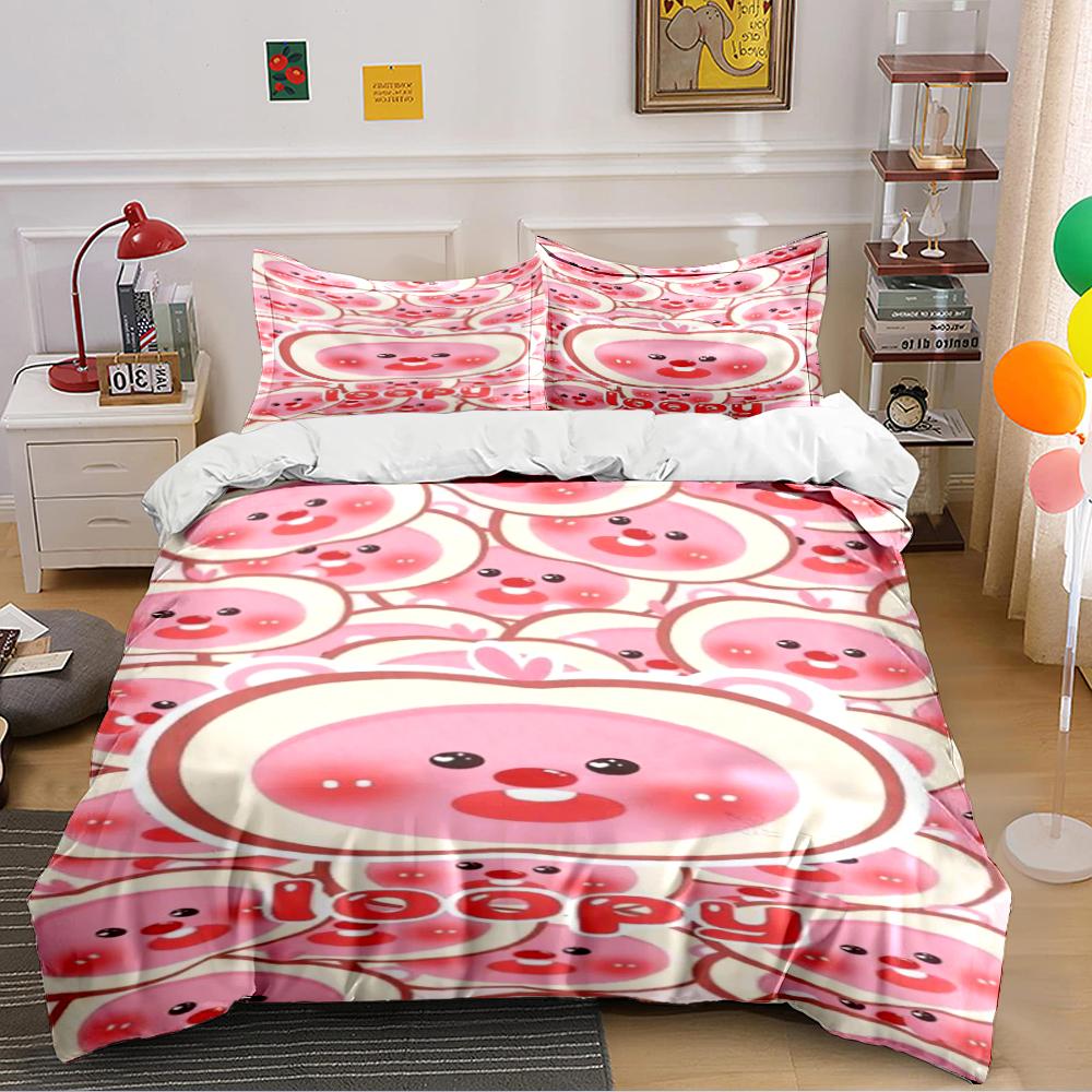 Cute Pink Cartoon Peach Characters Bedding Bedding set (1 duvet cover, 2 pillowcases, duvet not included)