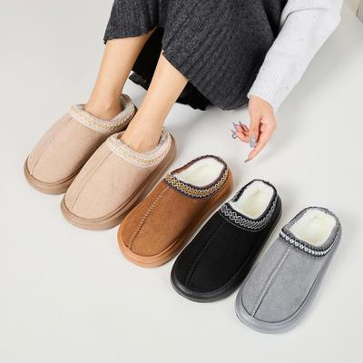 Winter Ethnic-Style Thick-Soled Fur Slippers for Couples - Warm, Velvet, Non-Slip
