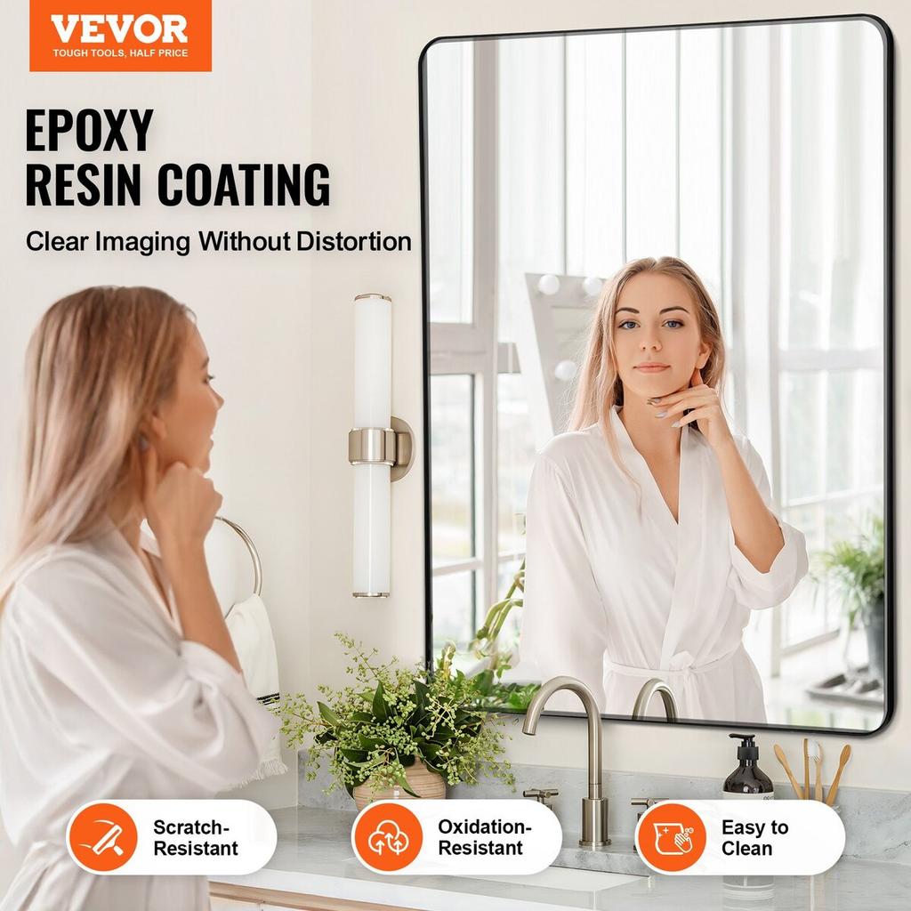 Square Wall Mounted Mirror 36" X 48" Mirror with Aluminium Alloy Frame