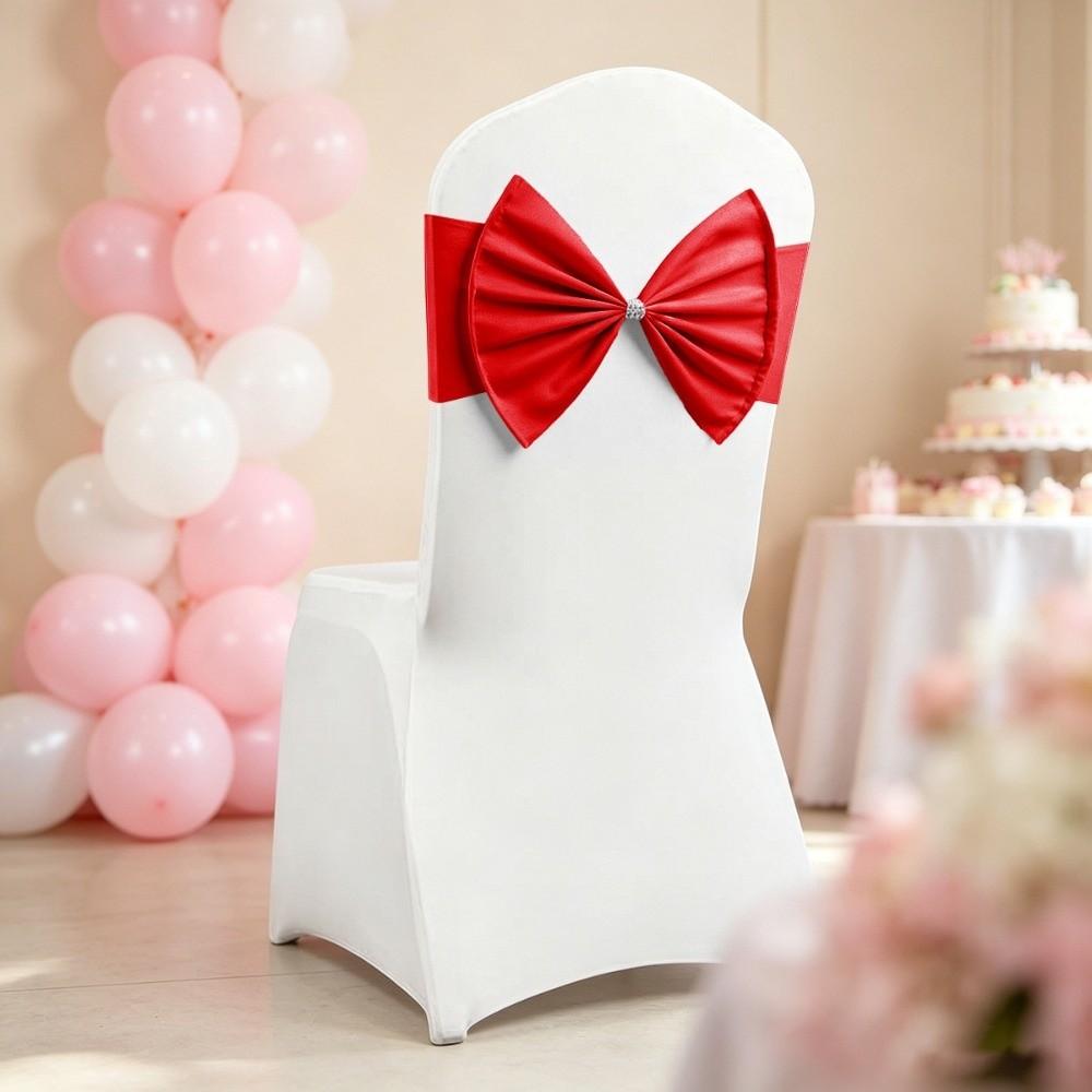 2pcs Multicolor Satin Chair Sashes Band Reusable Chair Back Ribbon Durable Chair Bow Tie  Birthday