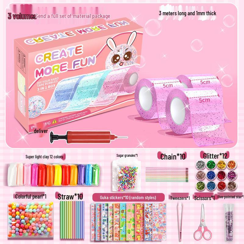 Nano Gel Squishy Toy Craft Kit - Double-Sided Tape & High Viscosity Bubble Blowing Set