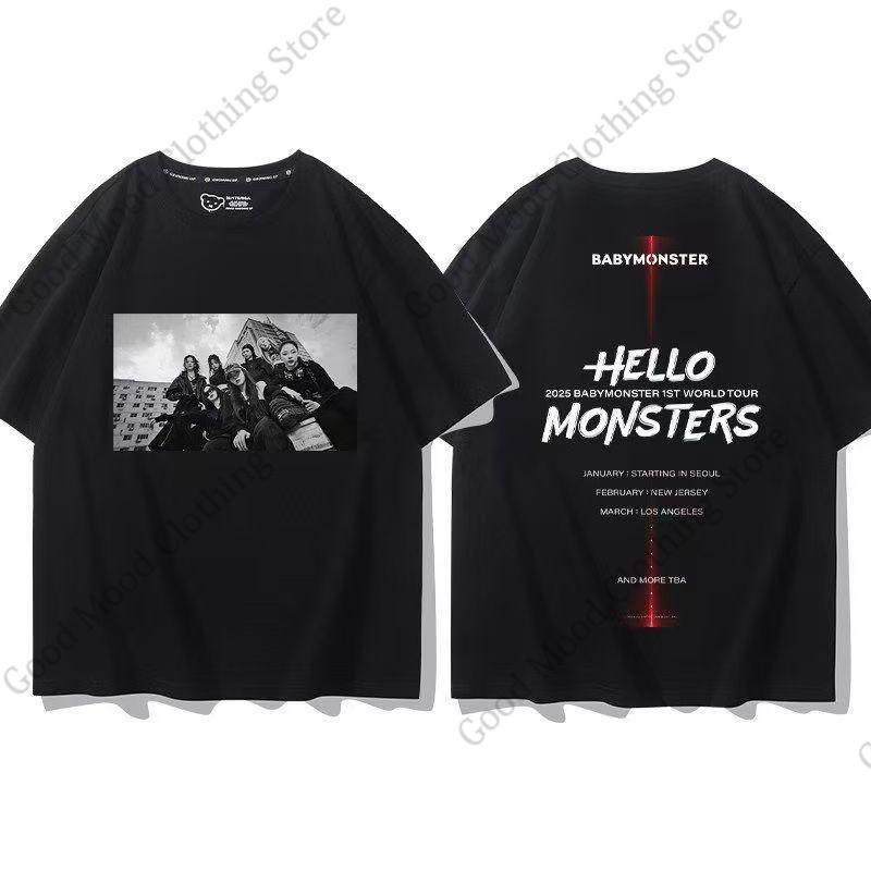 BABYMONSTER T Shirt Kpop Fashion HELLO MONSTER WE GO UP Concert Fans Tshirt Kpop Fans Clothes Cotton Short Sleeve Tee Tops