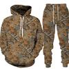 Mens 3D Leaf Print Hooded Sweatshirt Jogger Set Air Layer Casual Outfit Fall