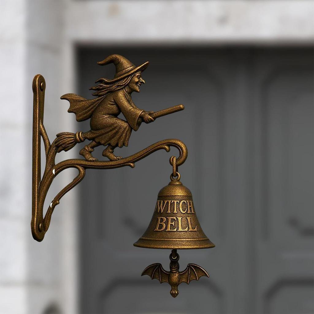 2025 Halloween Witch Doorbell Wall Mounted Witch Bells With Broom Hangable Entrance Door Decorative Bell For Hallway Shop