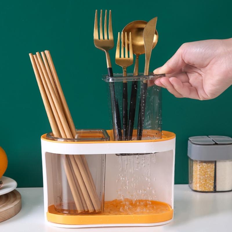 Utensil Holder Cutlery Drainer Kitchen Tableware Storage Bucket Plastic Chopstick Spoon Storage Rack Detachable Kitchen Tools