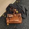 Vintage Tote Bag Women Luxury Belt Buckle Design Multipockets Shoulder Crossbody Bag Large Capacity Casual Handbag With Pendant