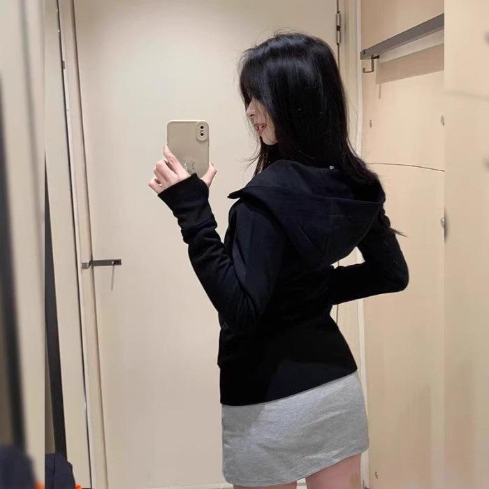 Women's Slim-Fit Hooded Jacket, American Style, Trendy Zipper Cardigan for Spring & Autumn, Versatile & Slimming Dopamine Dressing