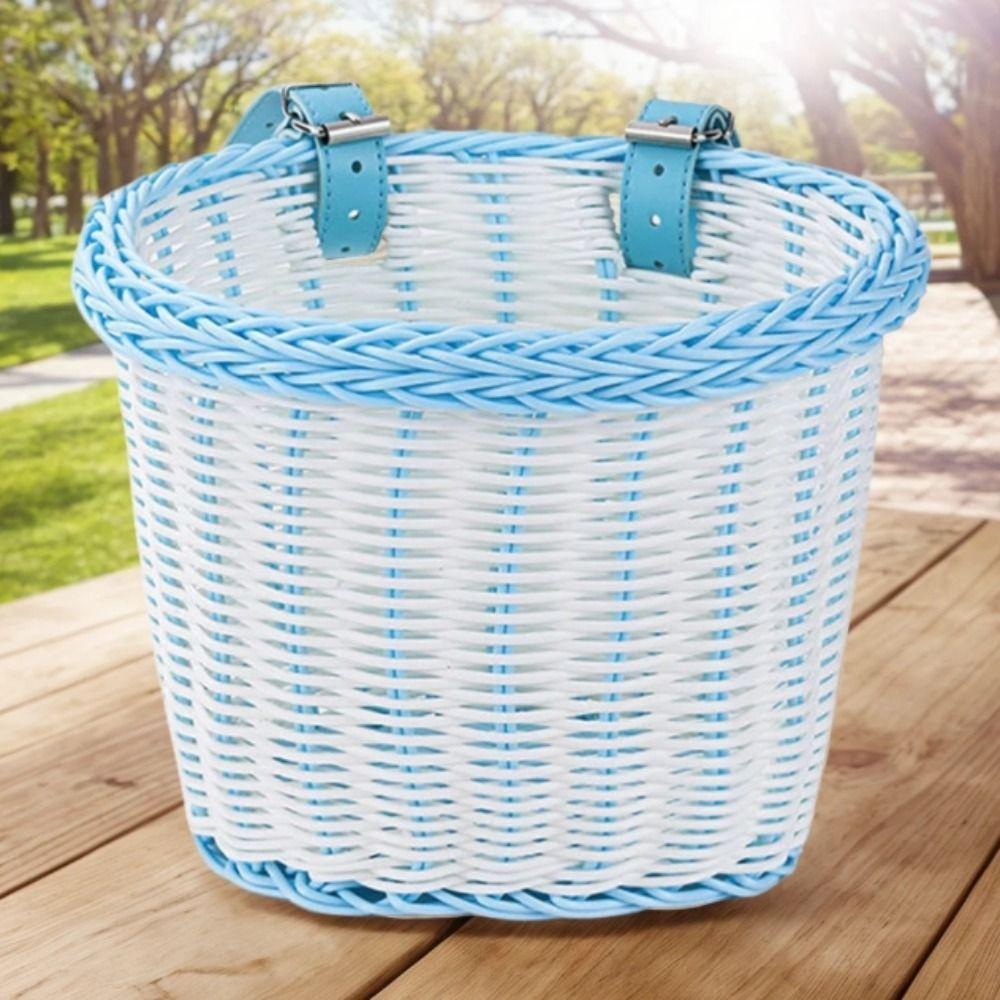 Adjustable Leather Straps Front Handlebar Basket Handwoven Cycling Handlebar Basket  Girls Bike
