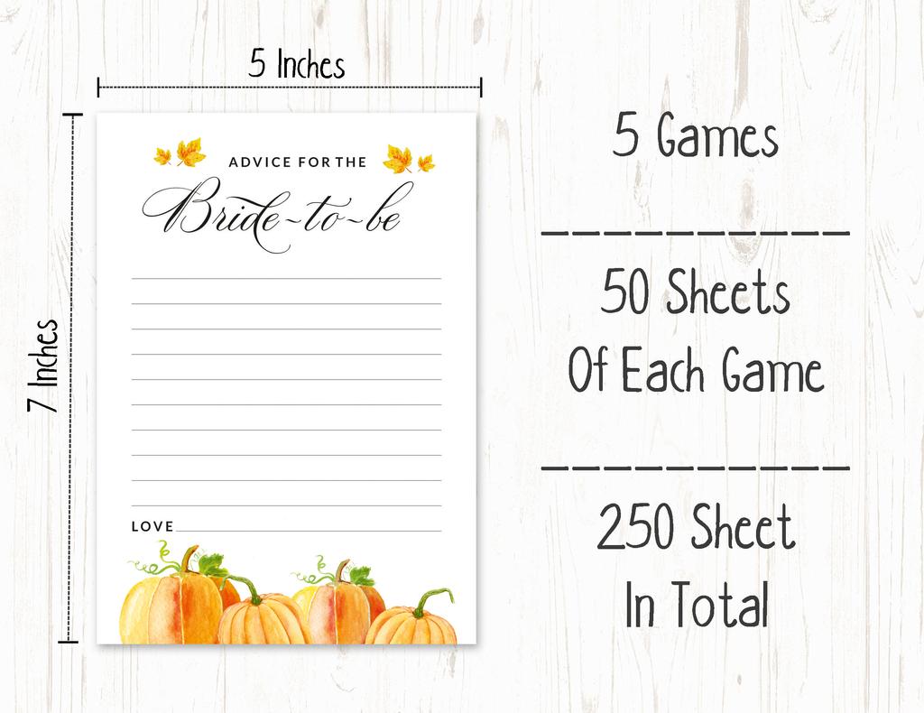 Inkdotpot Pumpkin Theme Bachelorette Party Games Set Bundle of 5 (Activities for 50 Guests) Fun Bridal Shower Games Set