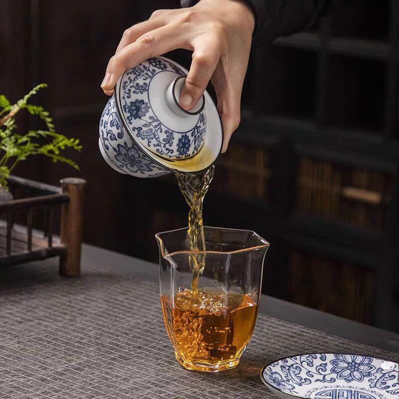 Blue And White Porcelain Sancai Cover Bowl Dehua Ceramics Retro Home Office Single Tea Bowl Teacup Kung Fu Tea Set