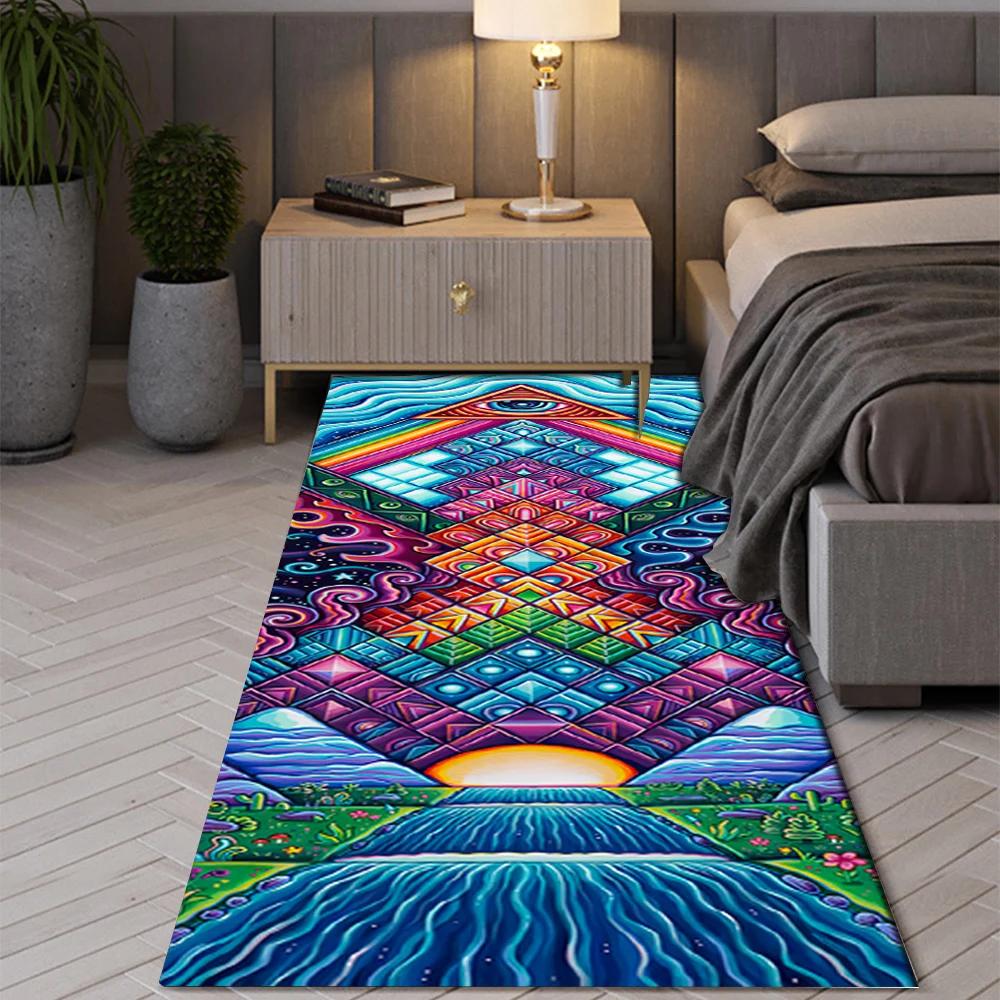 Bohemian Seven Chakras Carpet Multicolor Planet Butterfly Flower of Life Flower Suitable Bedroom Room Floor Decor Anti-slip Rugs