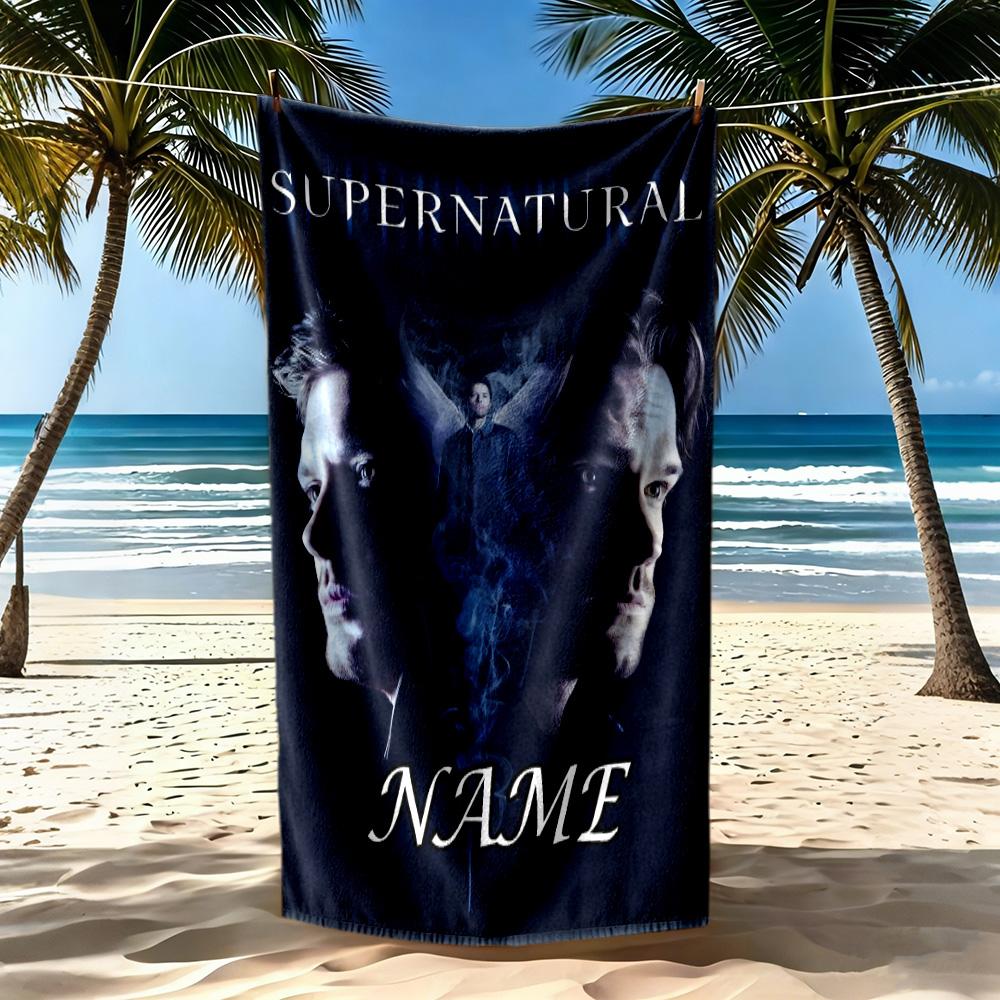 Supernatural Name Mystery Customized Name Beach Towel Super Soft & Absorbent Suitable for Sports Travel Swimming Yoga Bathroom Beach And Pool