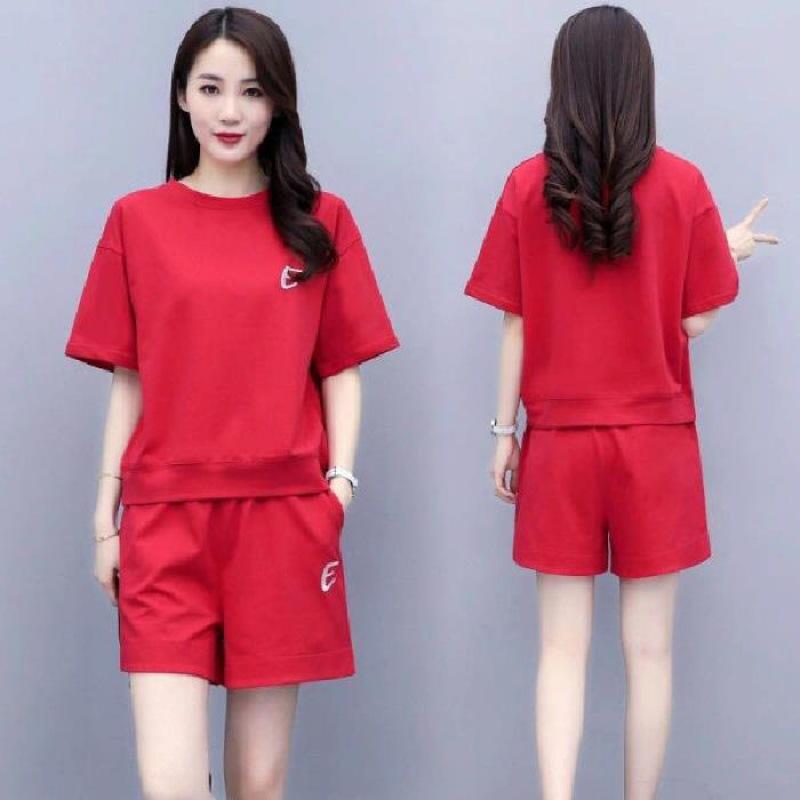 Embroidered Sports Suit for Women Summer Large Size Loose Fashion Short-sleeved Shorts Casual Two-piece Set