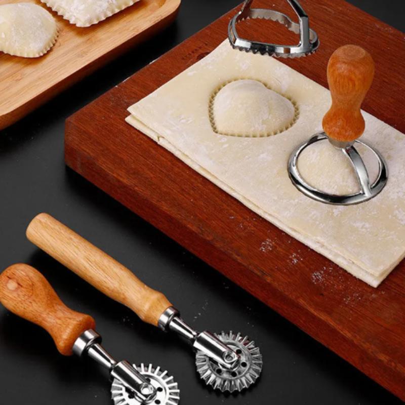 9 Styles Ravioli Cutter Pastry Press Mold with Wooden Handle Dumpling Lace Embossing Device Cookie Pasta Baking Tools Kitchen