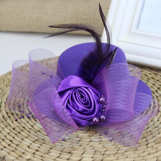 Retro Pillbox Hat Elegant Rose Hat with Feathers Mesh Bow 20s 50s Pillbox Hat for Kids Girls Stage Performances Theme Party Photo Props
