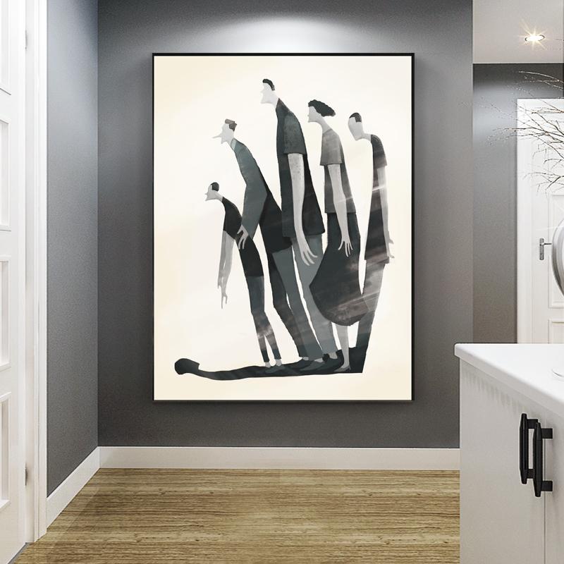Modern Art Black White Abstract Characters Poster Canvas Painting Print Art Wall Pictures for Living Room Home Decor Cuadros