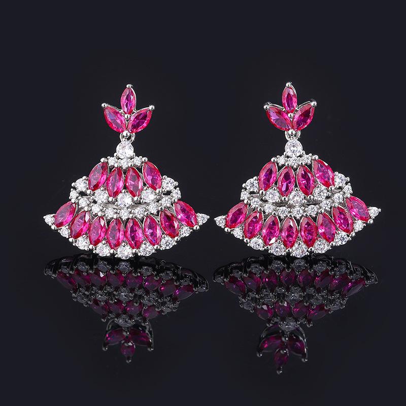 Source Zircon Earrings Luxury Ruby Tourmaline Earrings Fan Skirt Royal Sapphire Earrings