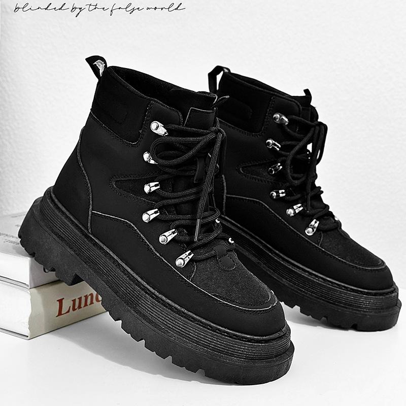 Yüksek Top çizmeler erkek deri ayakkabı moda motosiklet ayak bileği askeri bot erkekler için kışlık botlar erkek ayakkabıları dantel-up Botas Hombre