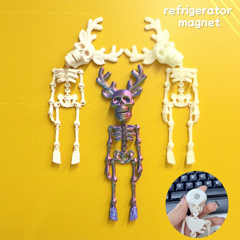 3D Printed Skull Magnetic Refrigerator Sticker Halloween Figures Movable Joints Creative Desk Decoration Home Accessories